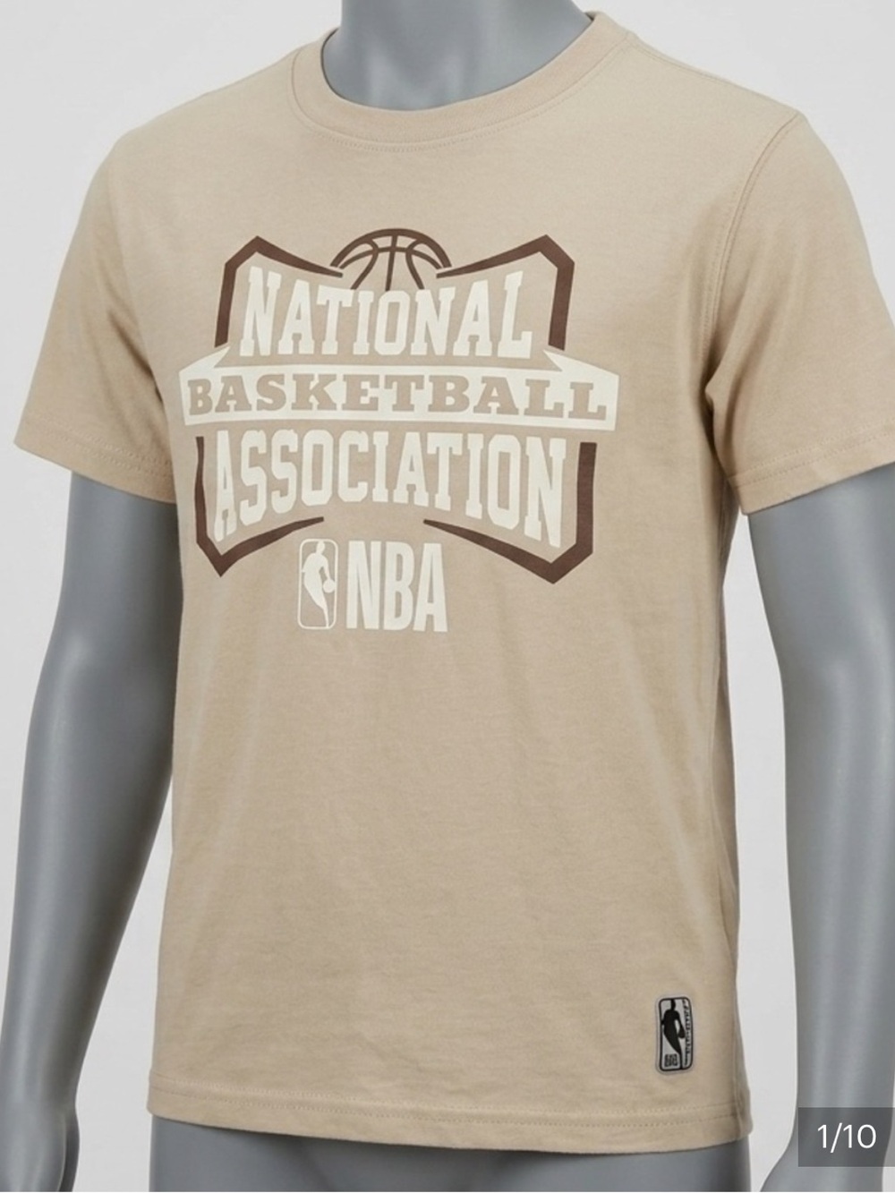 NWOT NBA Beige Graphic Logo Tee with Cream and Brown Print vouth size 14/16